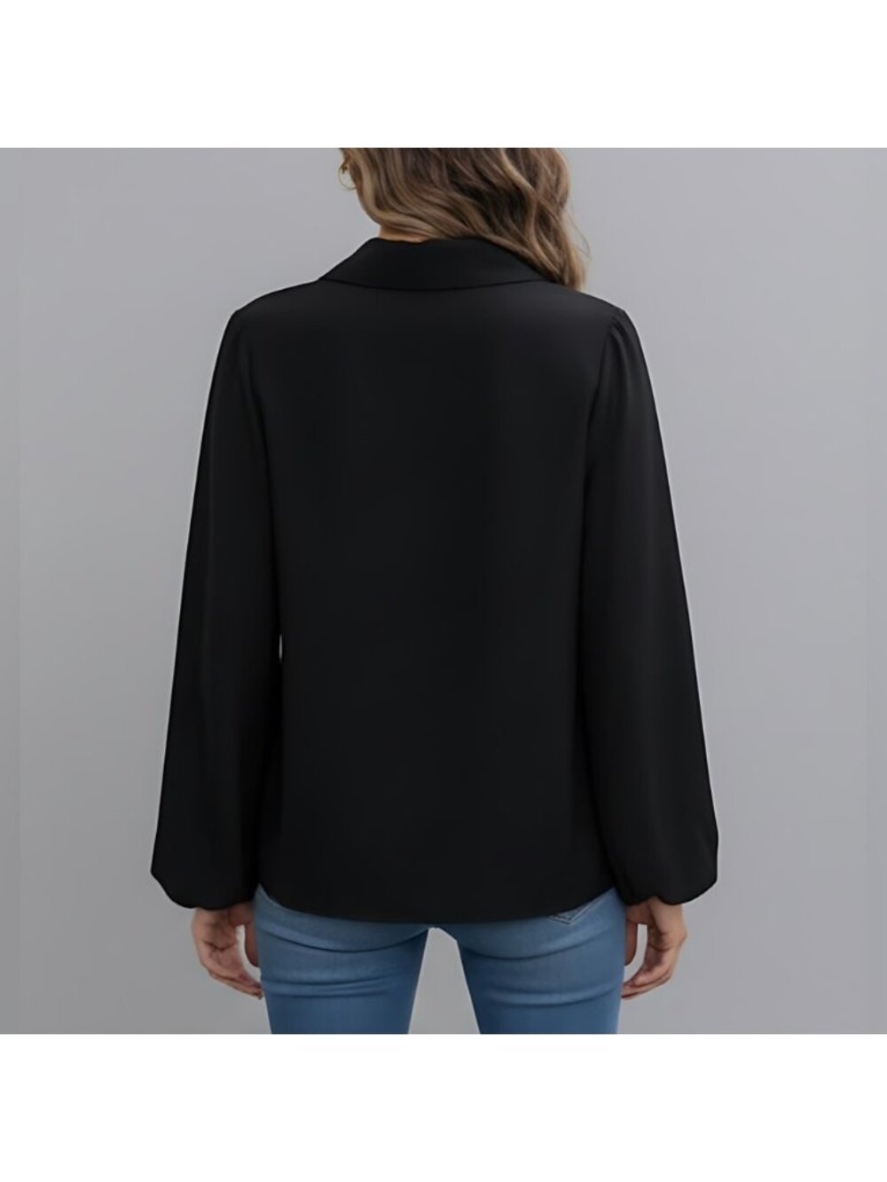 Black Leopard Print Lantern Sleeve Blouse - Picture 9 of 9